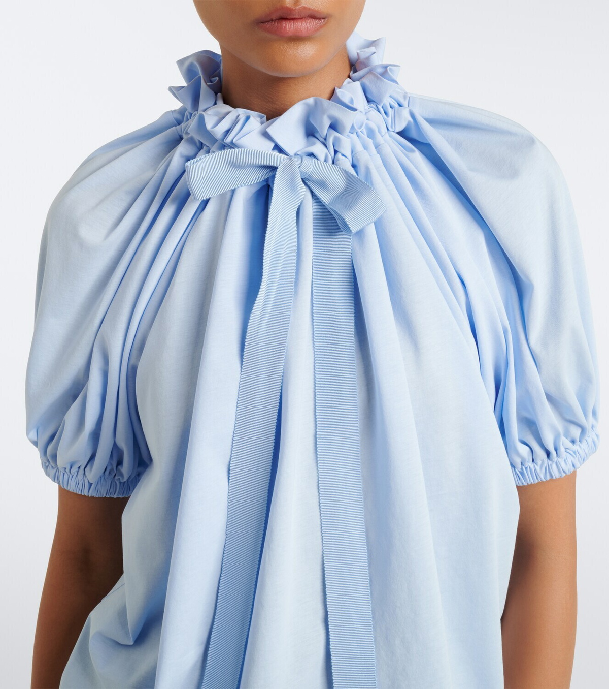 Patou Bow-detail gathered cotton jersey top