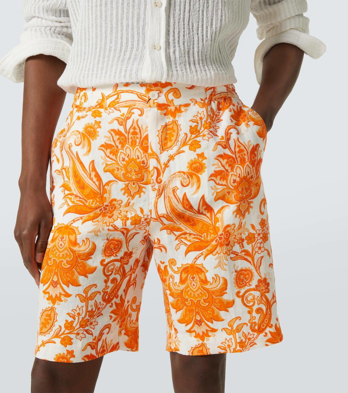 Etro Printed linen Bermuda shorts