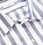 Richard James - Camp-Collar Striped Tencel, Cotton and Linen-Blend Shirt - Blue