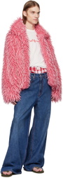 ERL Pink Faux-Fur Varsity Jacket
