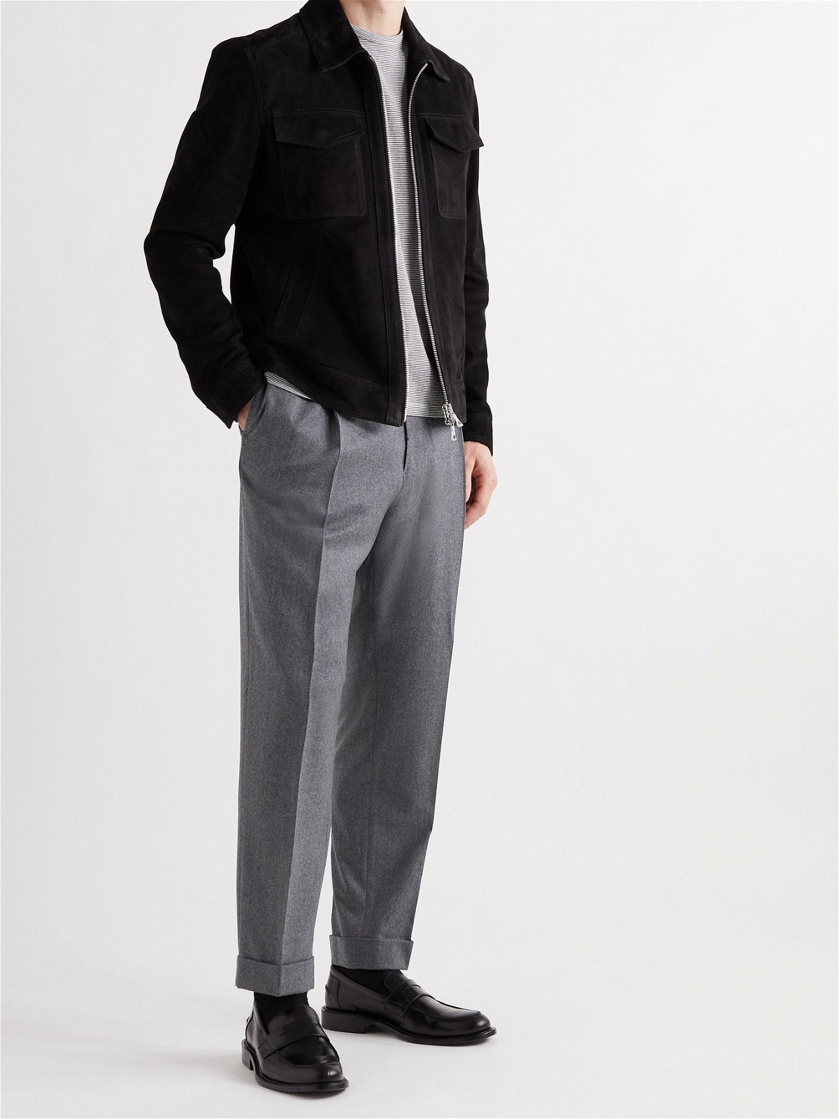 OFFICINE GÉNÉRALE - Hugo Belted Pleated Virgin Wool-Flannel Trousers ...