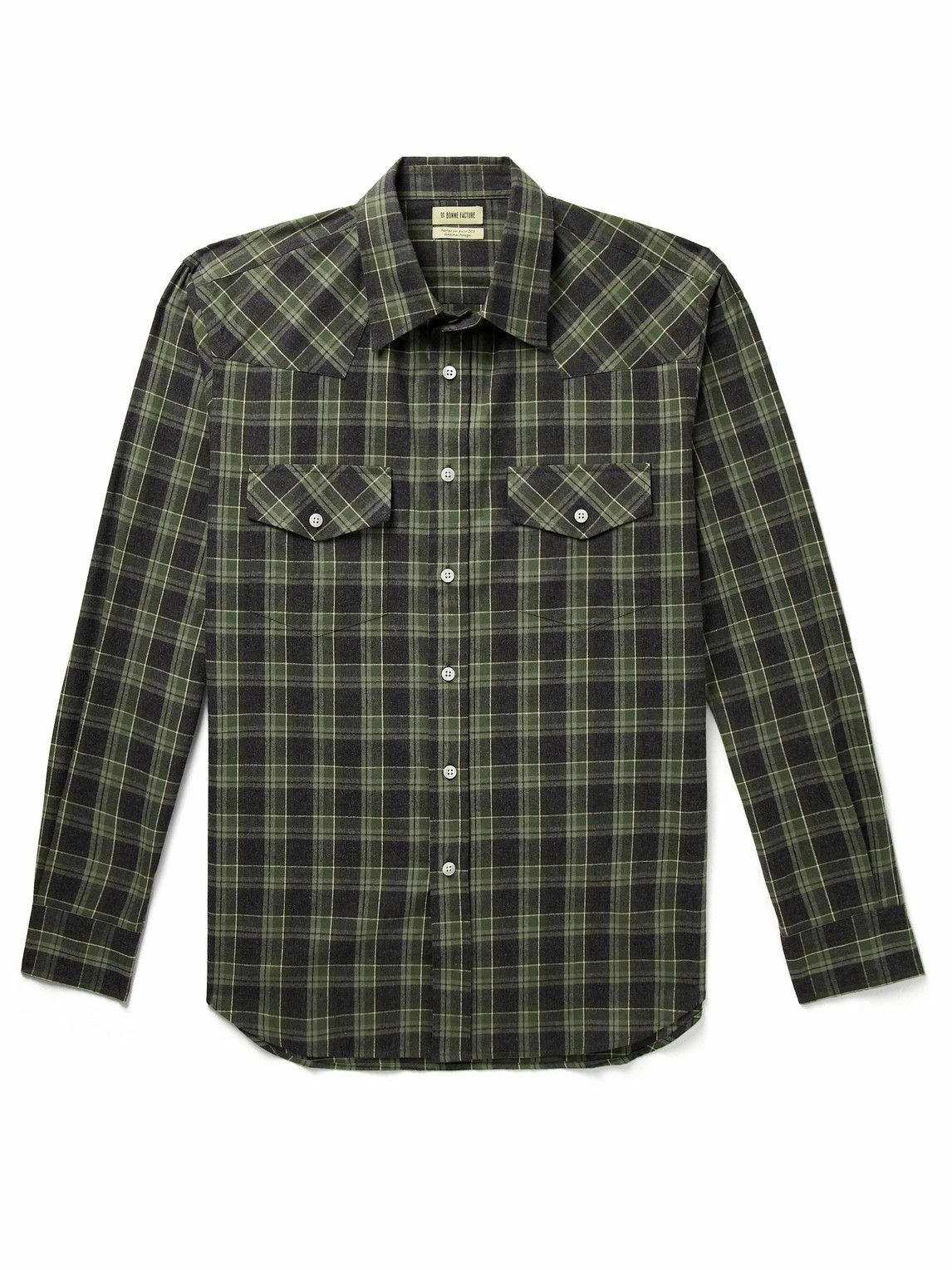Photo: De Bonne Facture - Camargue Checked Brushed Cotton-Flannel Shirt - Green