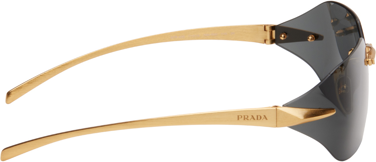 Prada Eyewear Gold Wrap Around Metal Sunglasses Prada