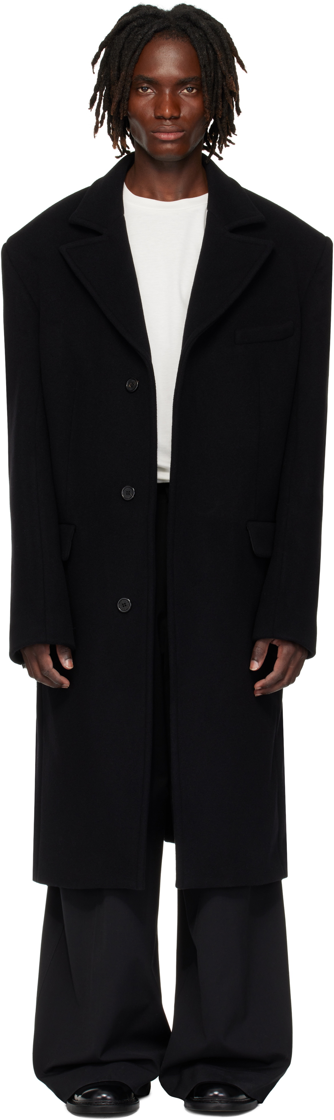 LU'U DAN コート Black Notched Lapel Faux-Leather Coat by LU'U DAN on Sale