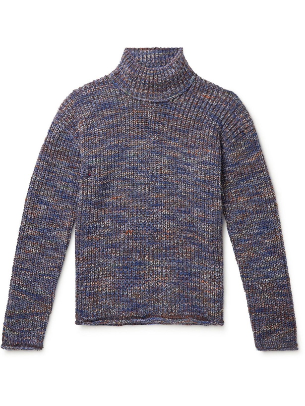 Photo: Mr P. - Mouline Knitted Mock-Neck Sweater - Blue