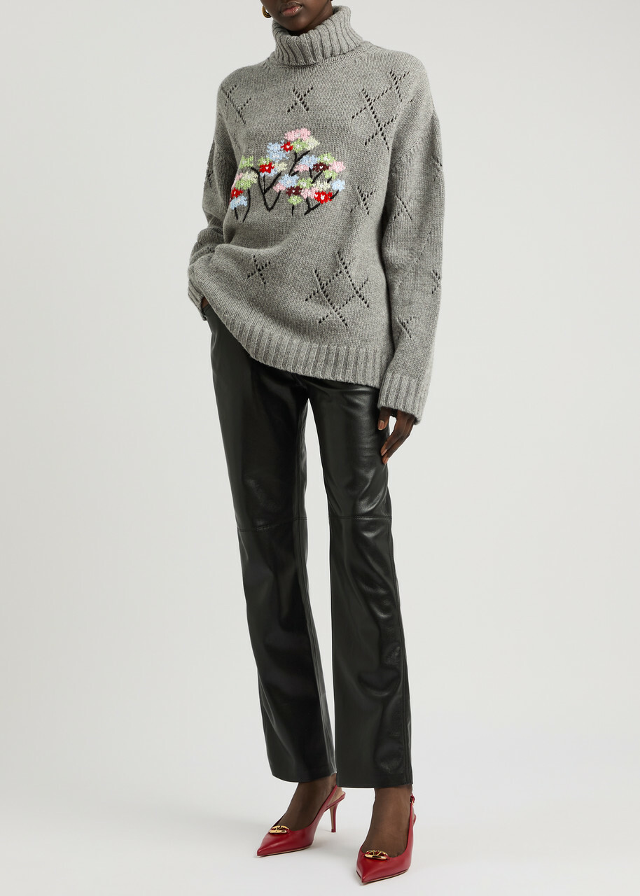 Bernadette Pull Sharon Floral-intarsia Wool-blend Jumper Grey