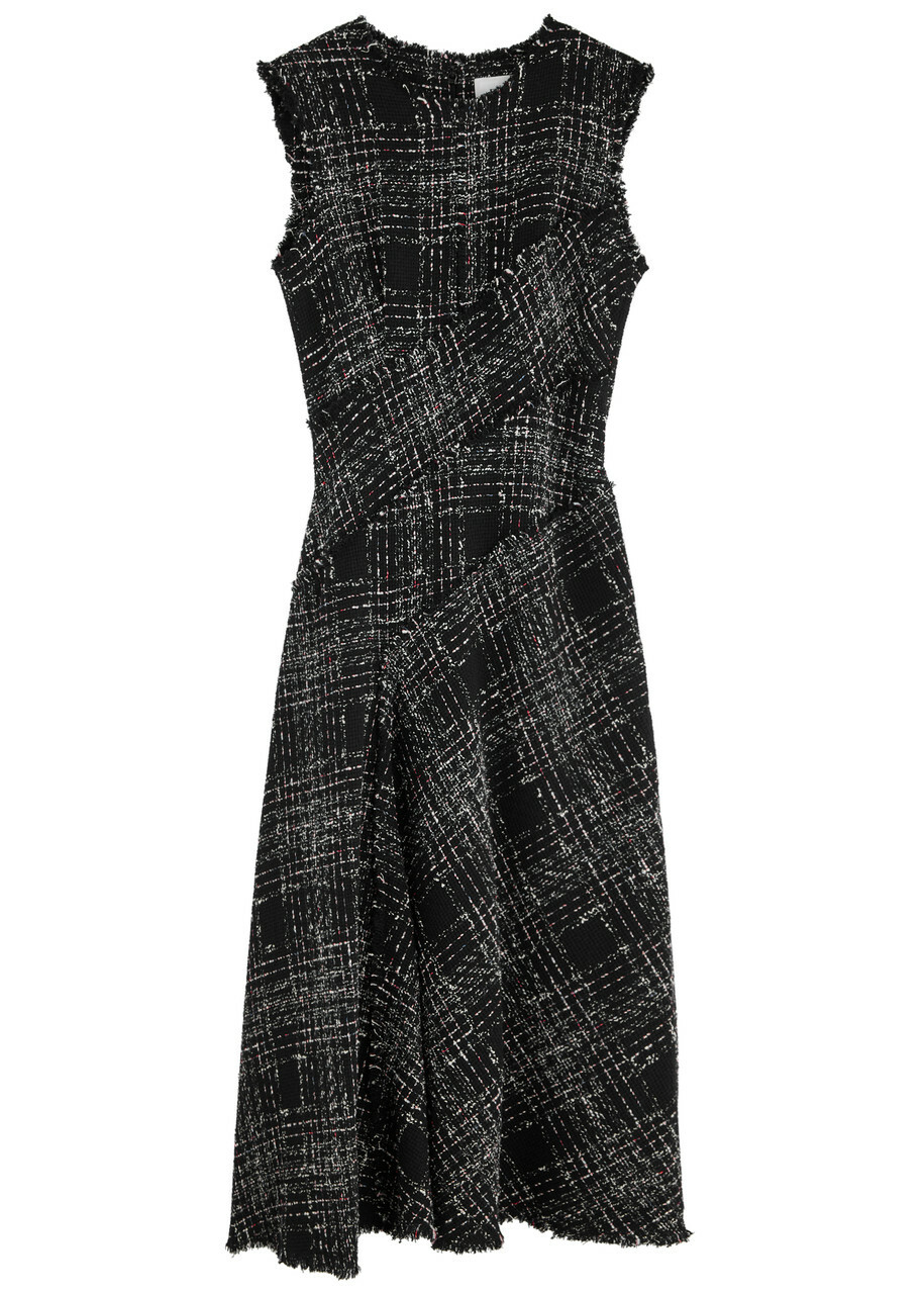 Erdem Frayed Boucl Tweed Midi Dress Black Erdem