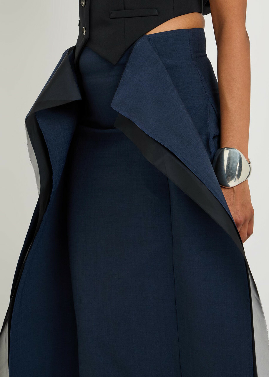 A.W.A.K.E Mode Panelled Stretch-wool Midi Skirt Navy