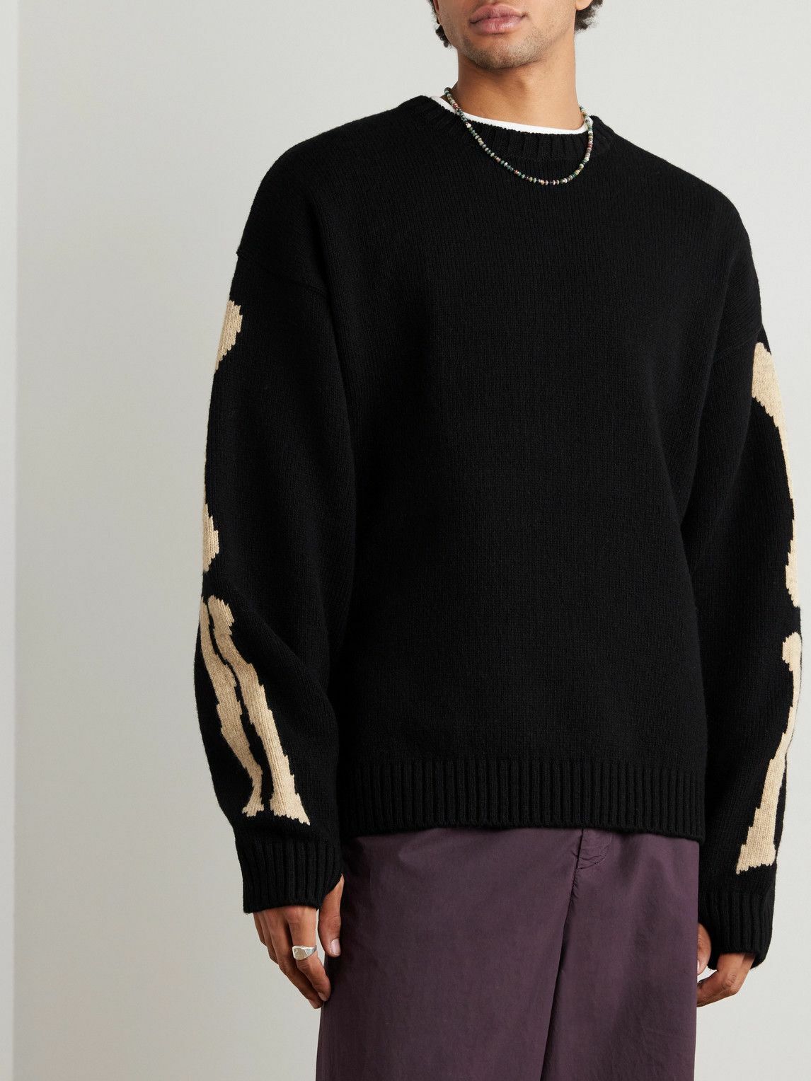KAPITAL - Oversized Intarsia Wool Sweater - Black