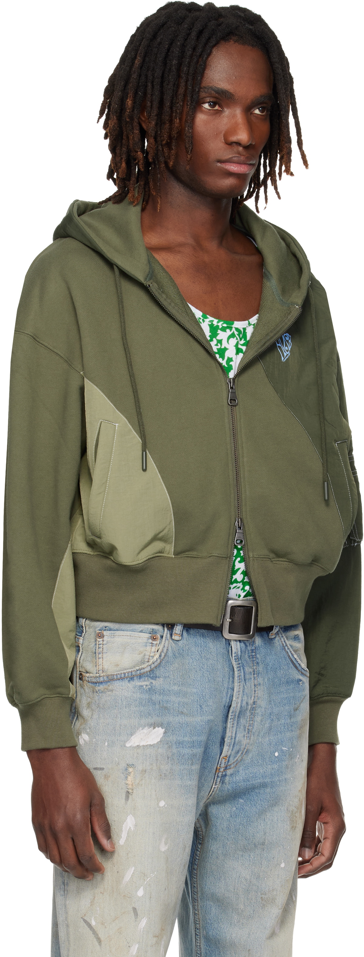 Andersson Bell Khaki Patchwork MA-1 Zip Up Hoodie