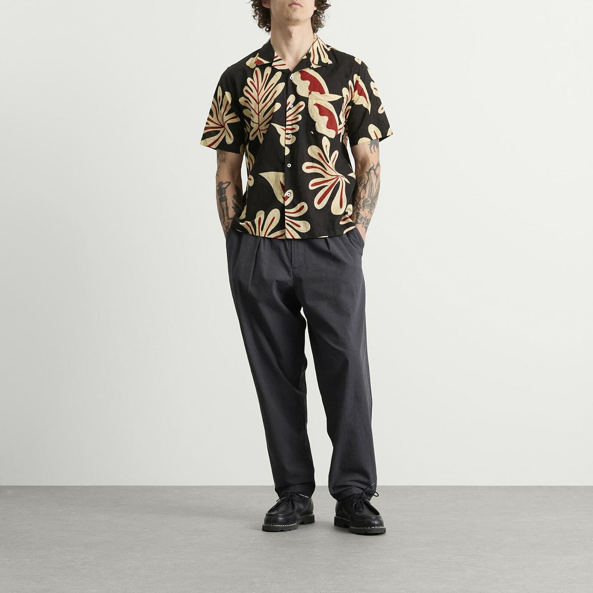 Universal Works Men's Baja Print Road Shirt in Black