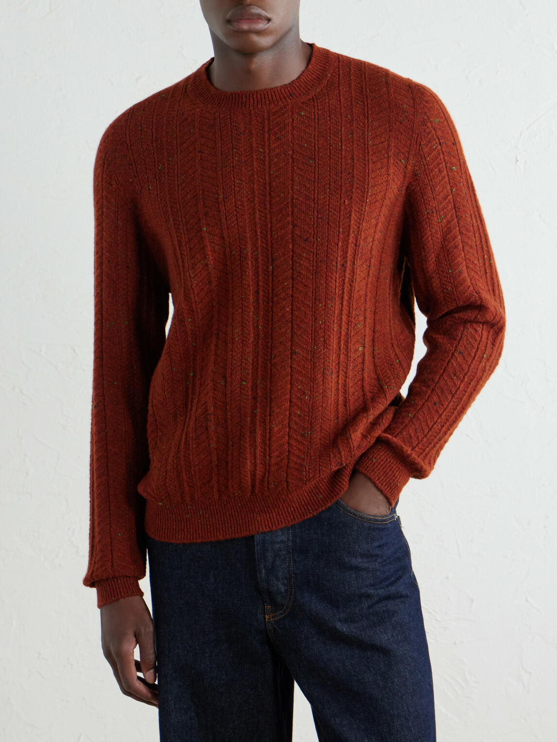 Inis Meáin - Herringbone Merino Wool and Cashmere-Blend Sweater - Red