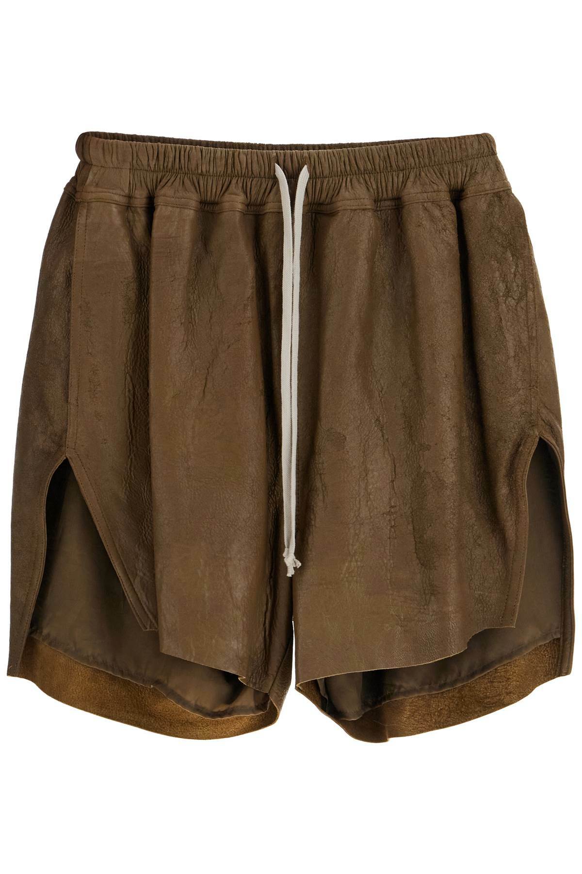 RICK OWENS leather shorts for men Brown Rick Owens