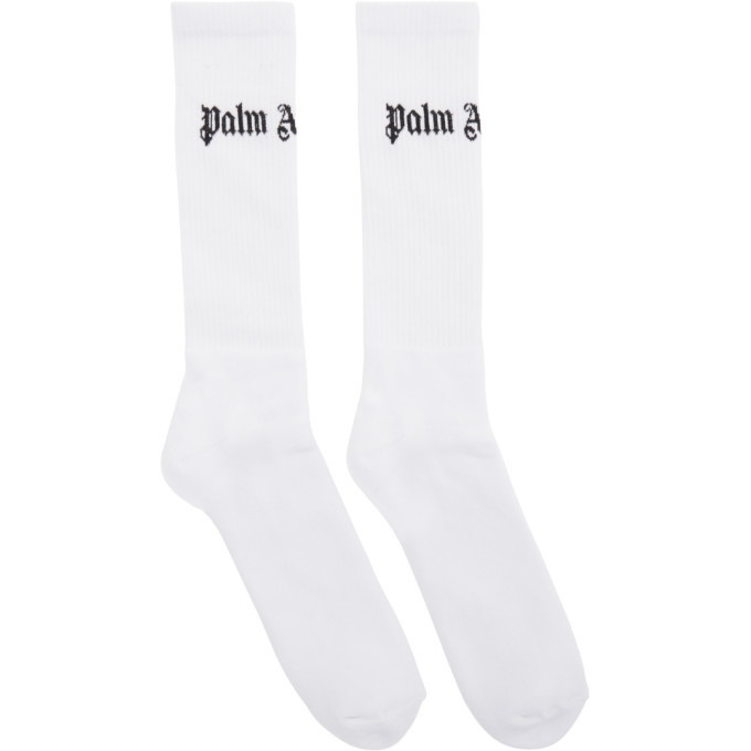 Photo: Palm Angels White Horizontal Logo Socks
