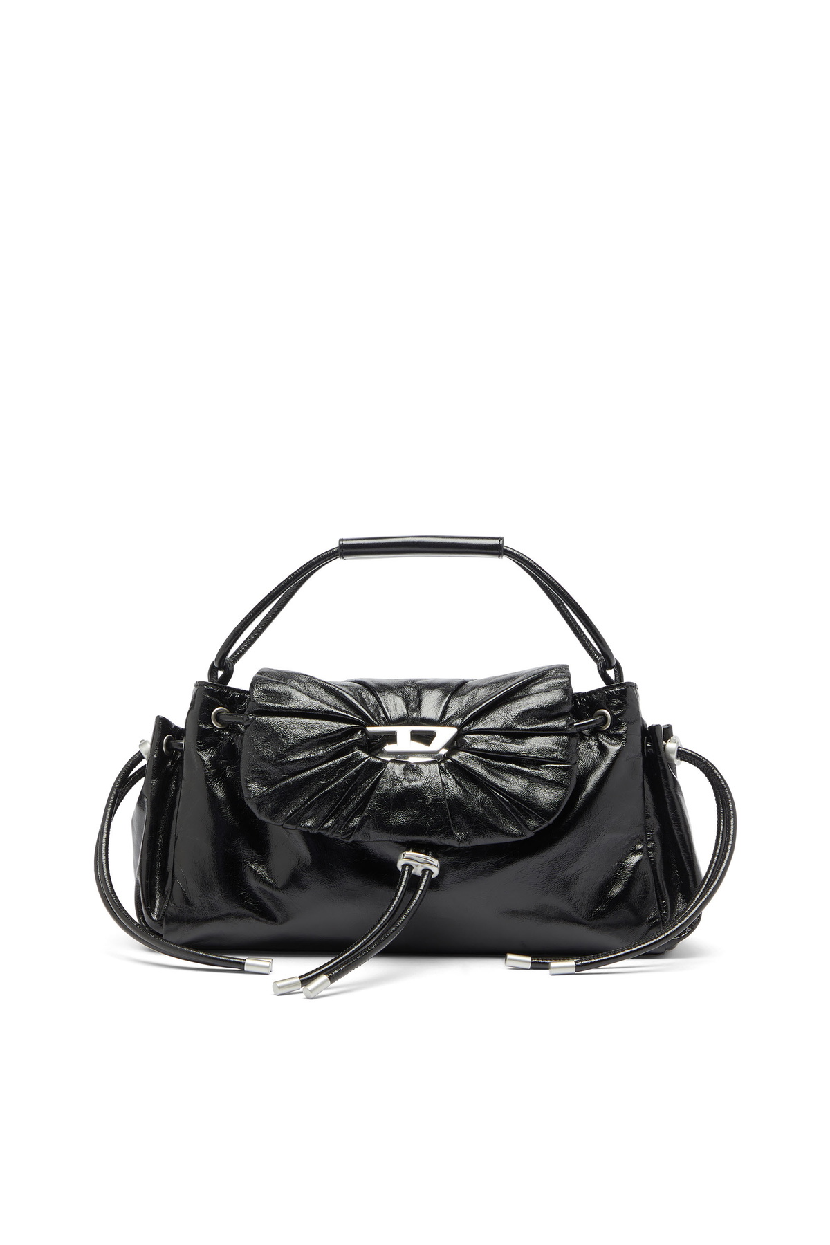 Diesel Scrunch-D - Top-handle bag in shiny wrinkled leather - Handbags Womens in Black