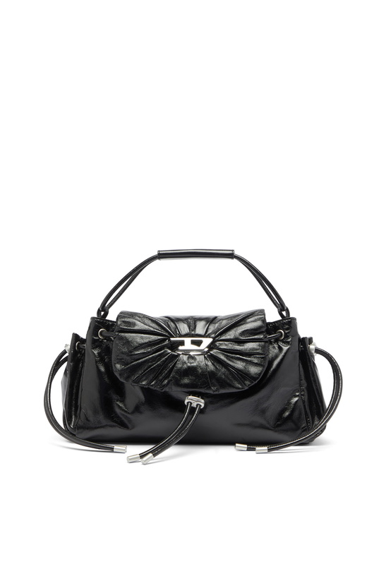 Photo: Diesel Scrunch-D - Top-handle bag in shiny wrinkled leather - Handbags Womens in Black
