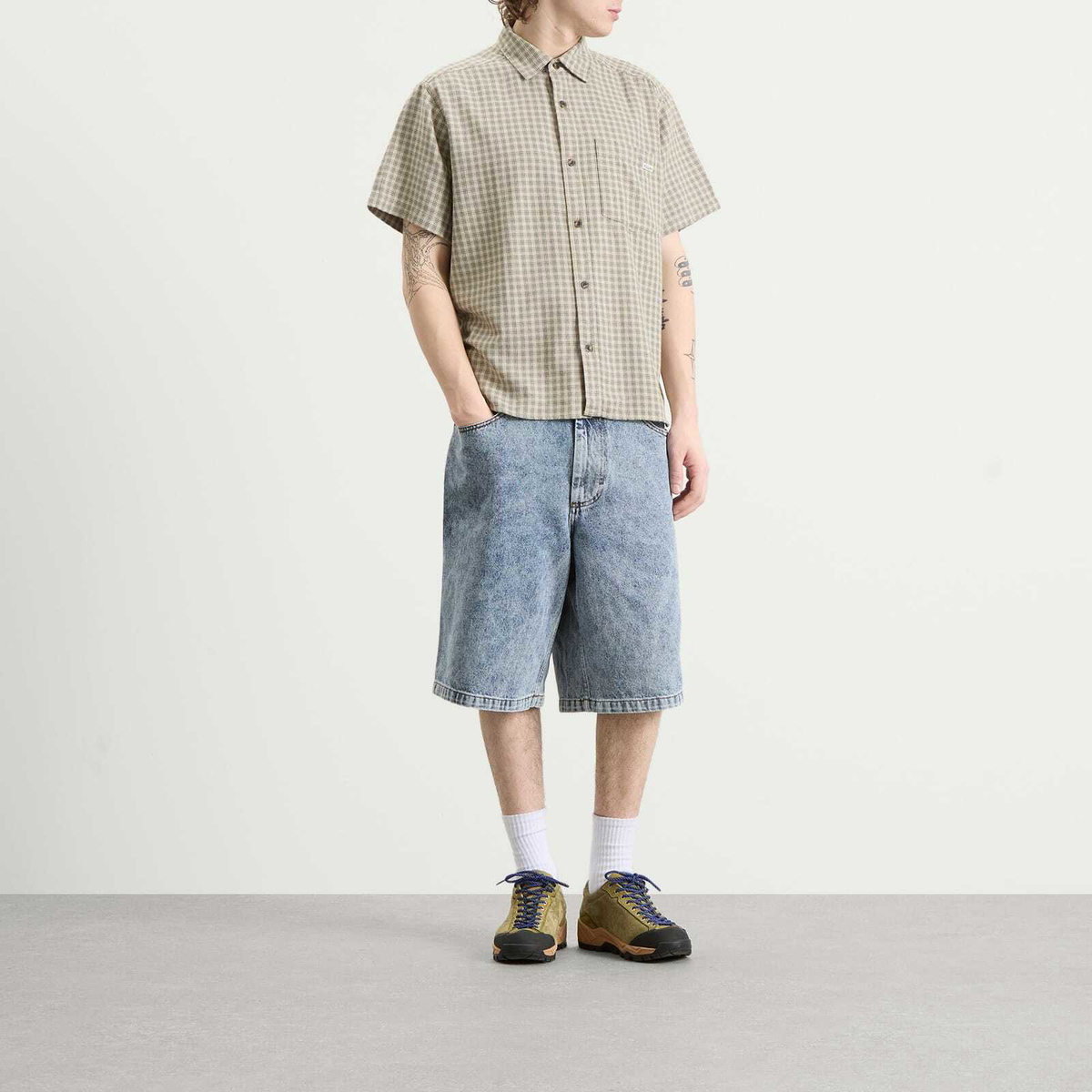 Polar Skate Co. Men's Mitchell Short Sleeve Shirt in Beige/Green