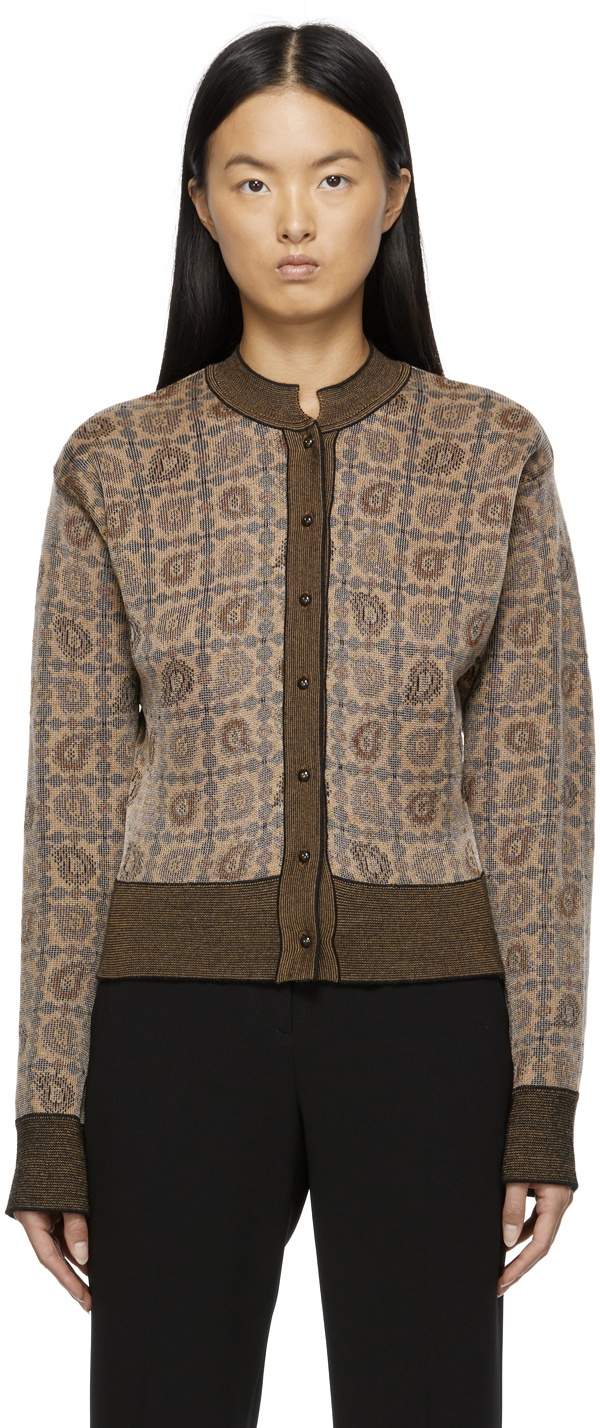 Mame Kurogouchi Brown Jacquard Knit Paisley Cardigan Mame Kurogouchi