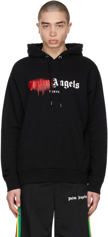 Photo: Palm Angels Black & Red Sprayed Logo 'Tokyo' Hoodie