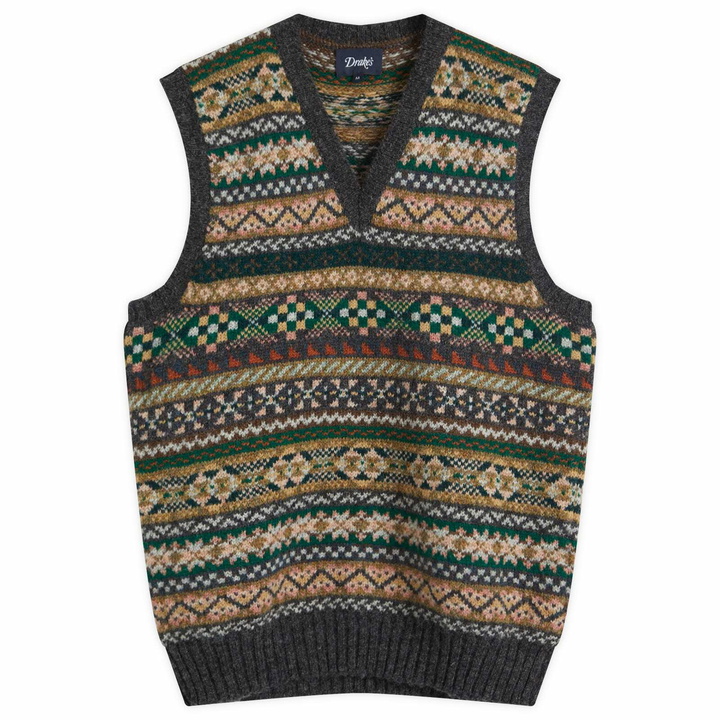 Photo: Drake's Men's Fair Isle Knitted Vest in Purple Multi