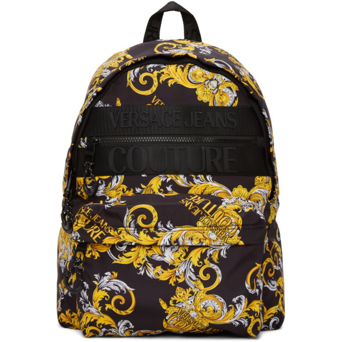 Photo: Versace Jeans Couture Black and Gold Barocco Logo Backpack