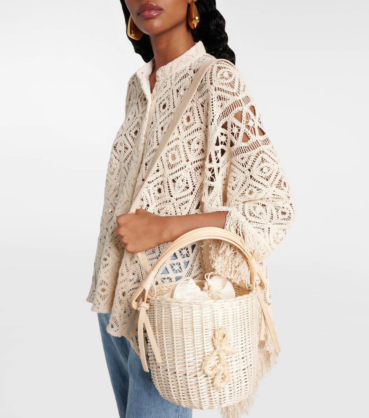 Ruslan Baginskiy Iza rattan-trimmed wicker basket bag
