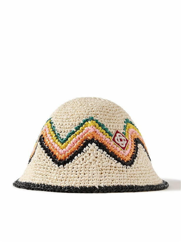 Photo: Casablanca - Logo-Appliquéd Crocheted Faux Raffia Bucket Hat - Neutrals
