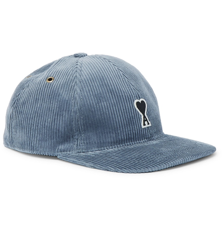 Photo: AMI - Logo-Appliquéd Cotton-Corduroy Baseball Cap - Blue