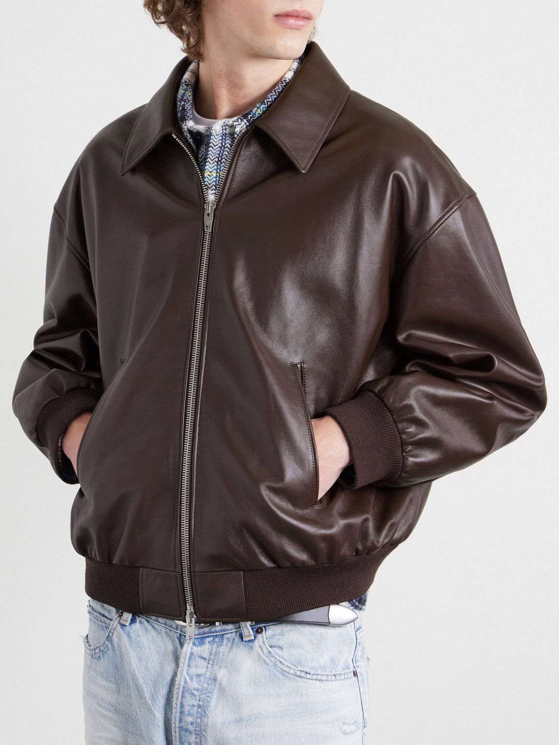CELINE - Leather Blouson Jacket - Brown