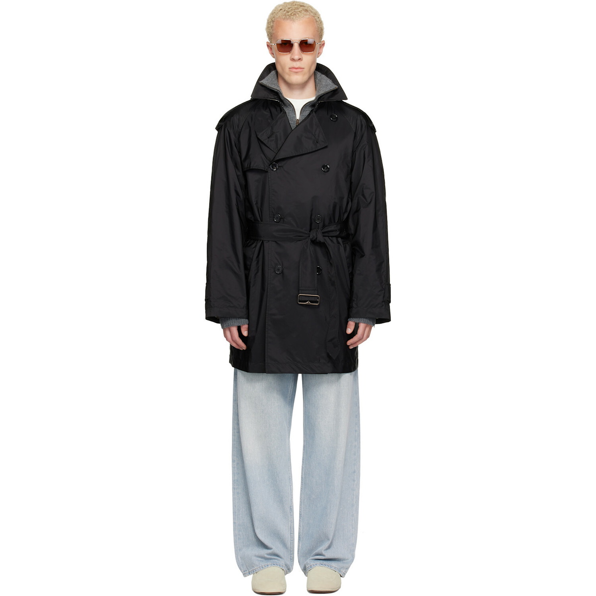 Burberry Black Mid-length Nylon Leadenham Trench Coat