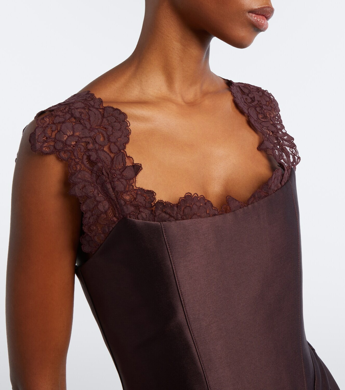 De La Vali Hecate lace and twill bustier gown