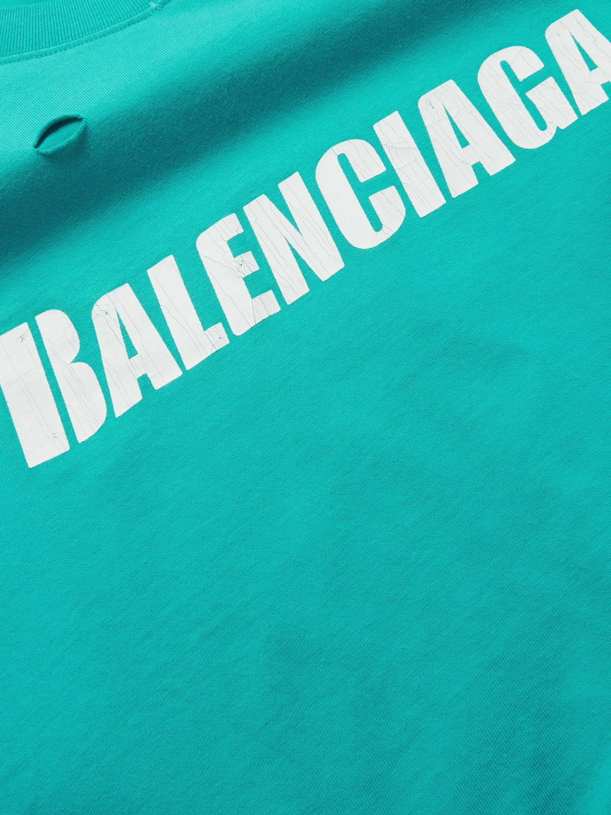 Balenciaga Distressed Oversize Logo T-shirt In Azzurro