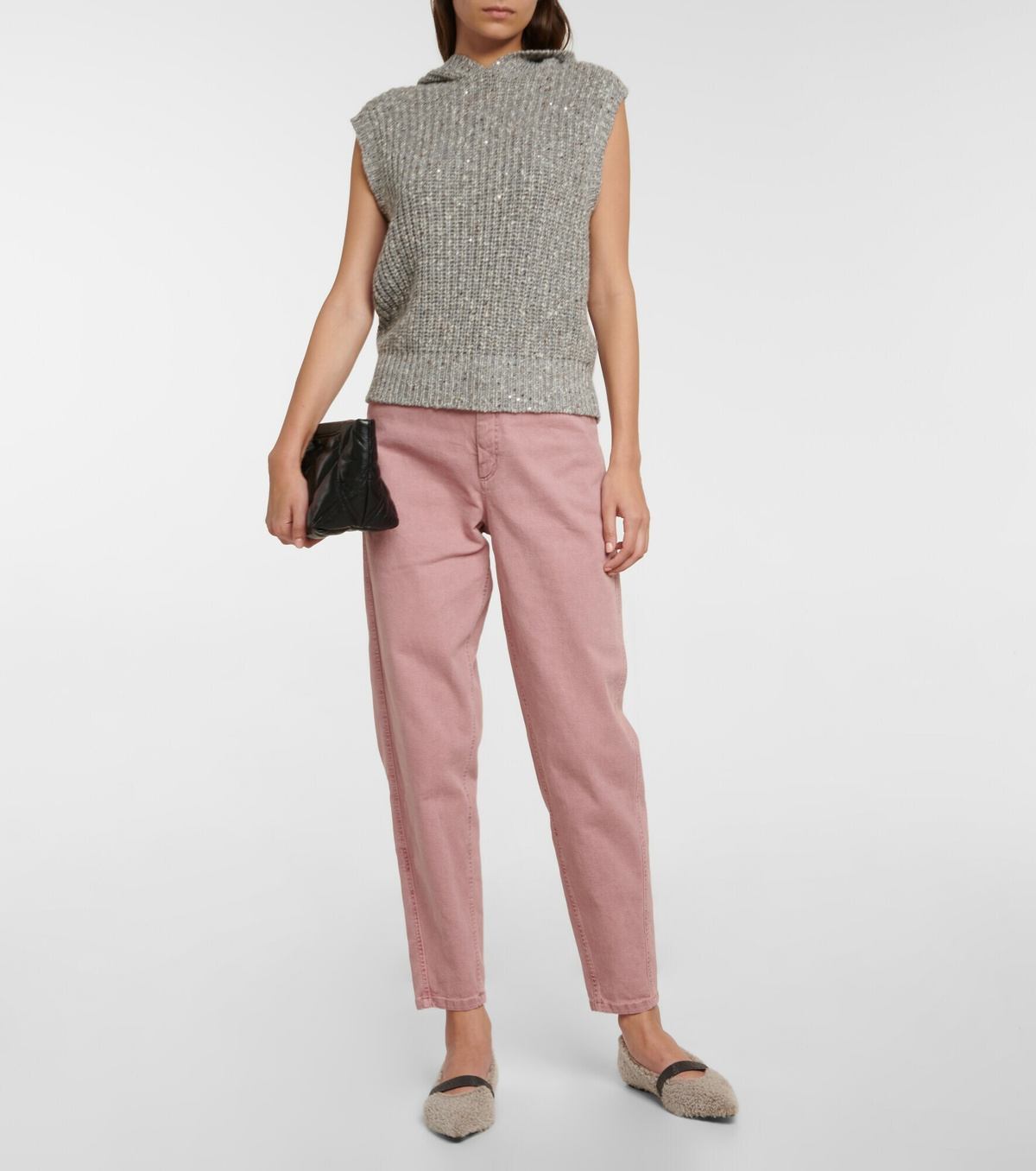 Mid-rise leather pants in pink - Brunello Cucinelli