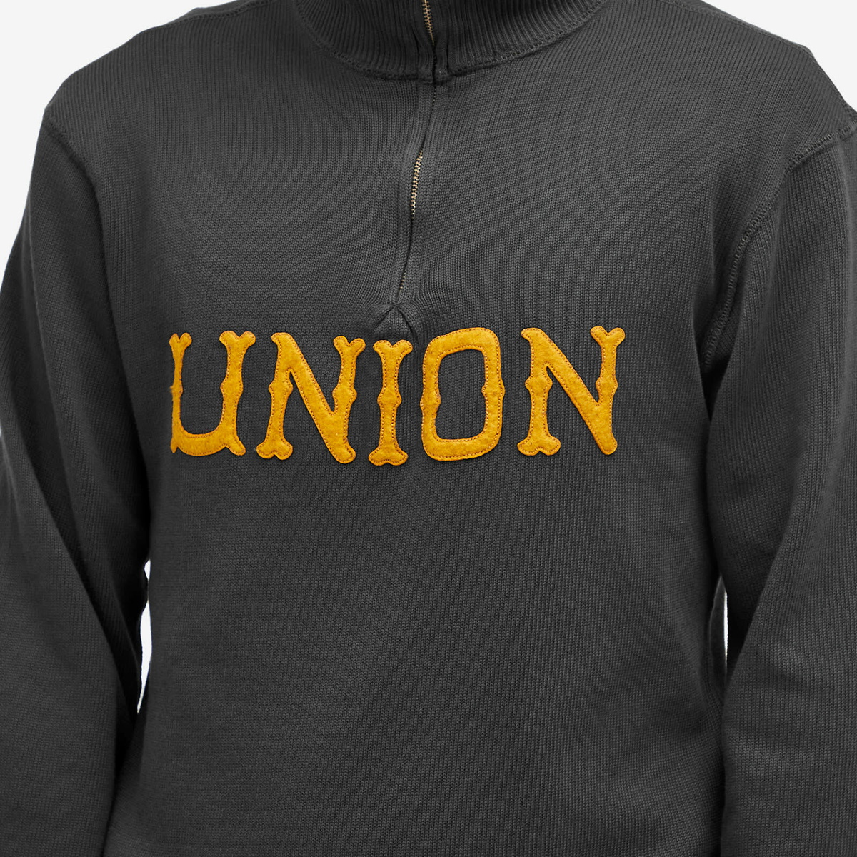 ★★ ★★ Men's Knitted Lip Logo Applique Half Zi RRL Men's Union Applique Half Zip Knit in Faded Black RRL
