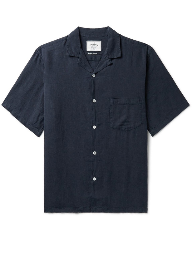 Photo: Portuguese Flannel - Dogtown Convertible-Collar Linen Shirt - Blue