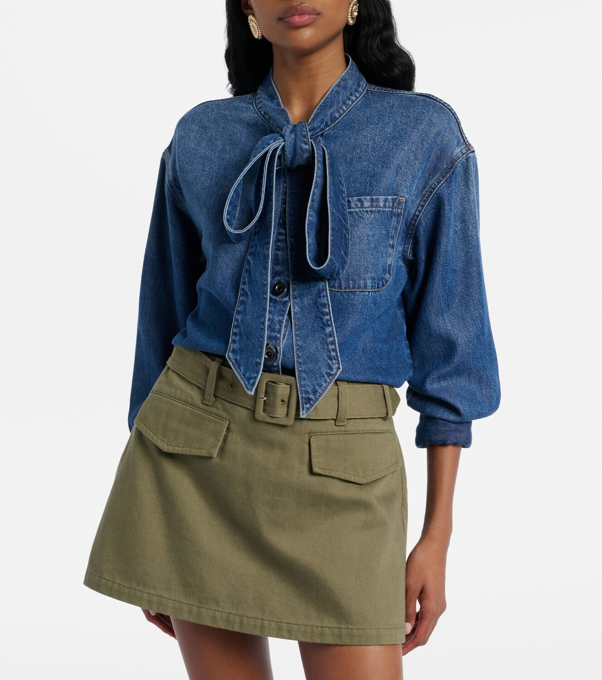Self-Portrait Bow-detail denim shirt