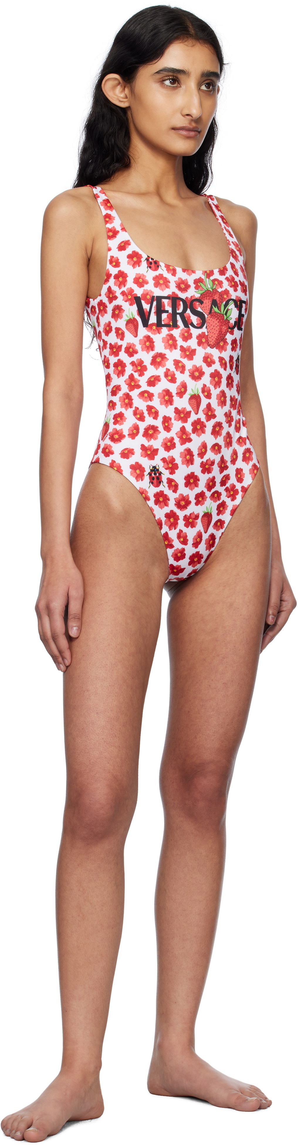 Versace Underwear White & Red Strawberry Garden One-Piece Swimsuit