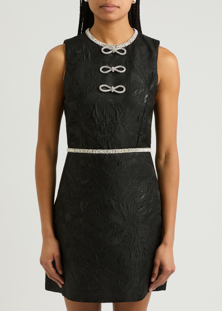 Alice + Olivia Ellis Embellished Jacquard Mini Dress Black