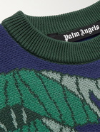 Palm Angels - Cropped Wool-Jacquard Sweater - Blue