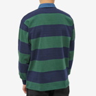 Battenwear Men's Pocket Rugby Shirt in Green/Navy Stripe