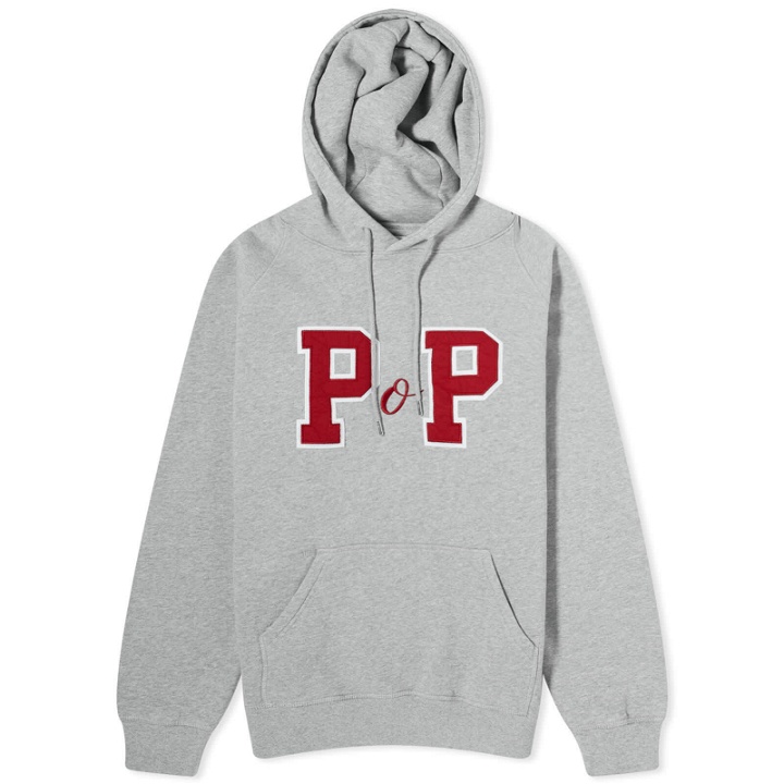 Photo: POP Trading Company Men's College P Hooded Sweat in Grey Heather