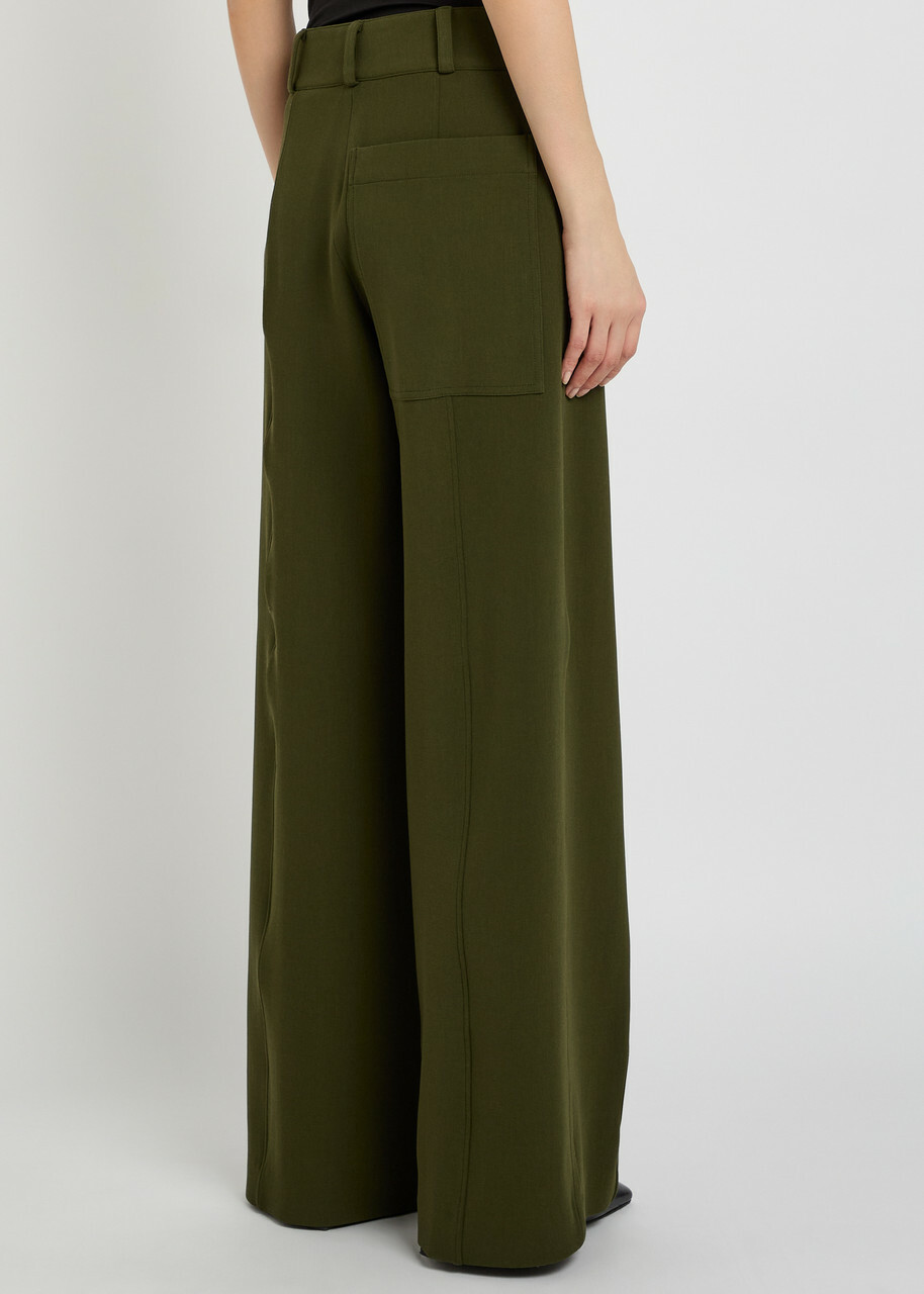 Another Tomorrow Wide-leg Stretch-wool Trousers Dark Green