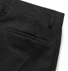 De Petrillo - Wide-Leg Pleated Wool and Linen-Blend Suit Trousers - Black