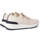 Brunello Cucinelli - Suede-Trimmed Stretch-Knit Sneakers - White