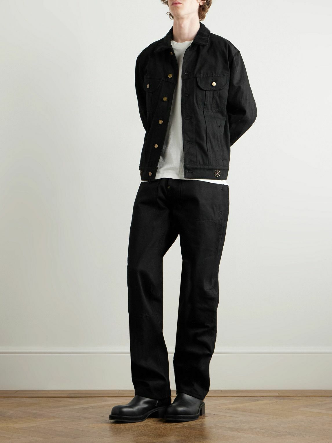 Cherry Los Angeles - Cotton-Blend Corduroy-Trimmed Embellished Denim Jacket - Black