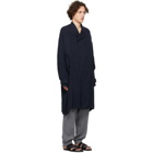 Giorgio Armani Navy Cupro Double-Breasted Trench Coat