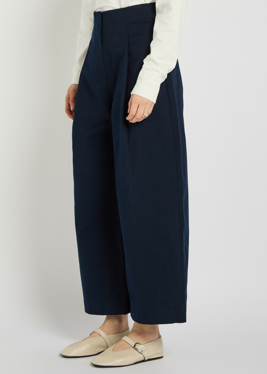 Studio Nicholson Peached Wide-leg Cotton-twill Trousers Navy