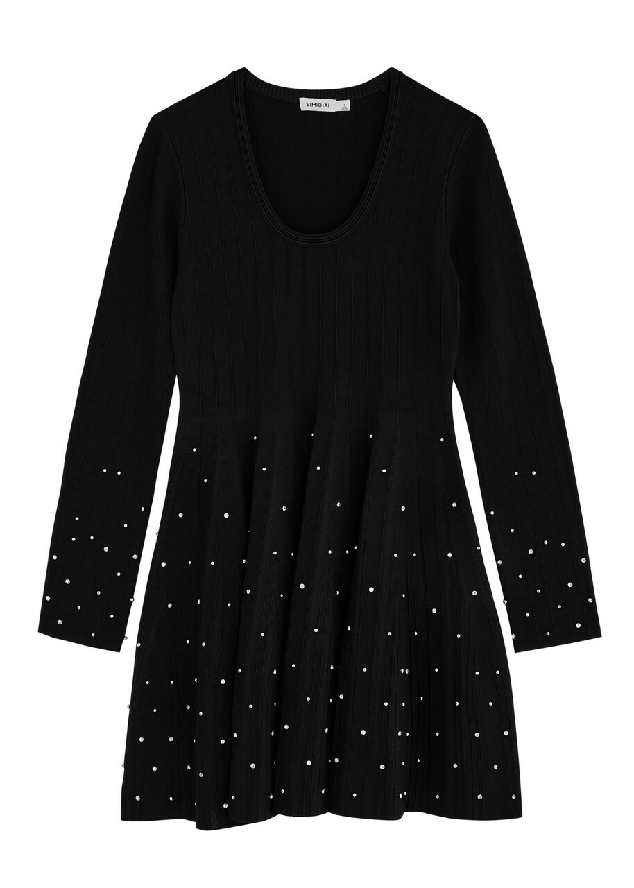 Simkhai Embellished Stretch-knit Mini Dress Black