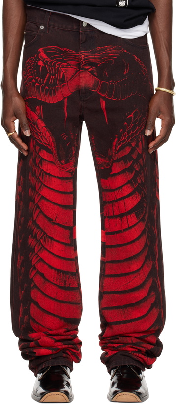 Photo: LU'U DAN Red & Black 'Year of the Snake' Stacked Straight Leg Jeans