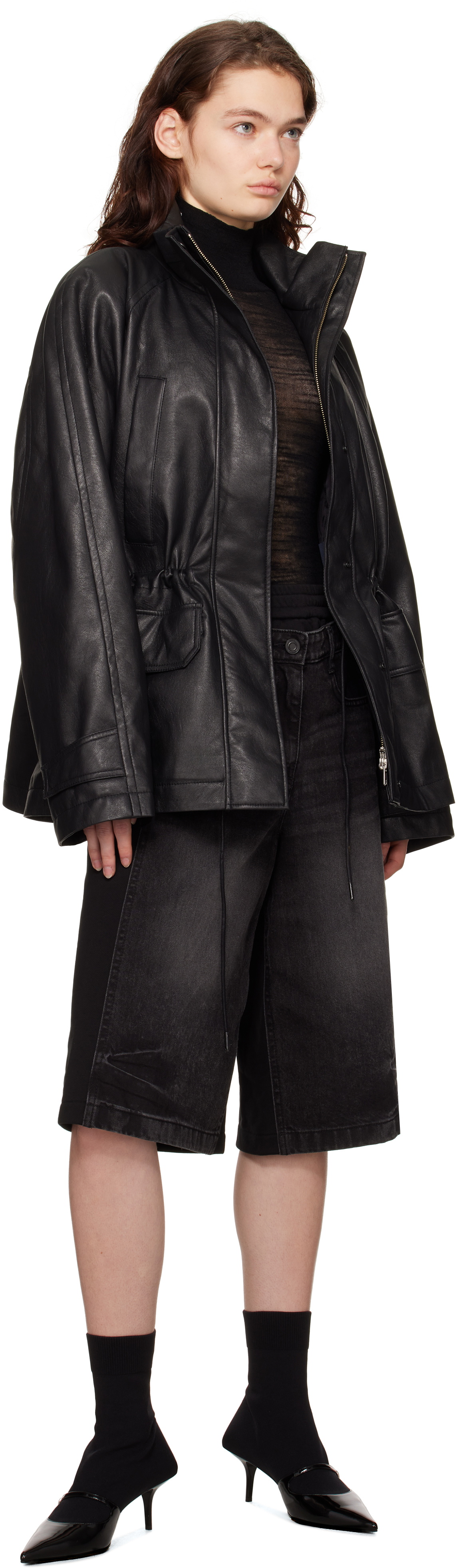Juun.J Black Utility Safari Faux-Leather Jacket